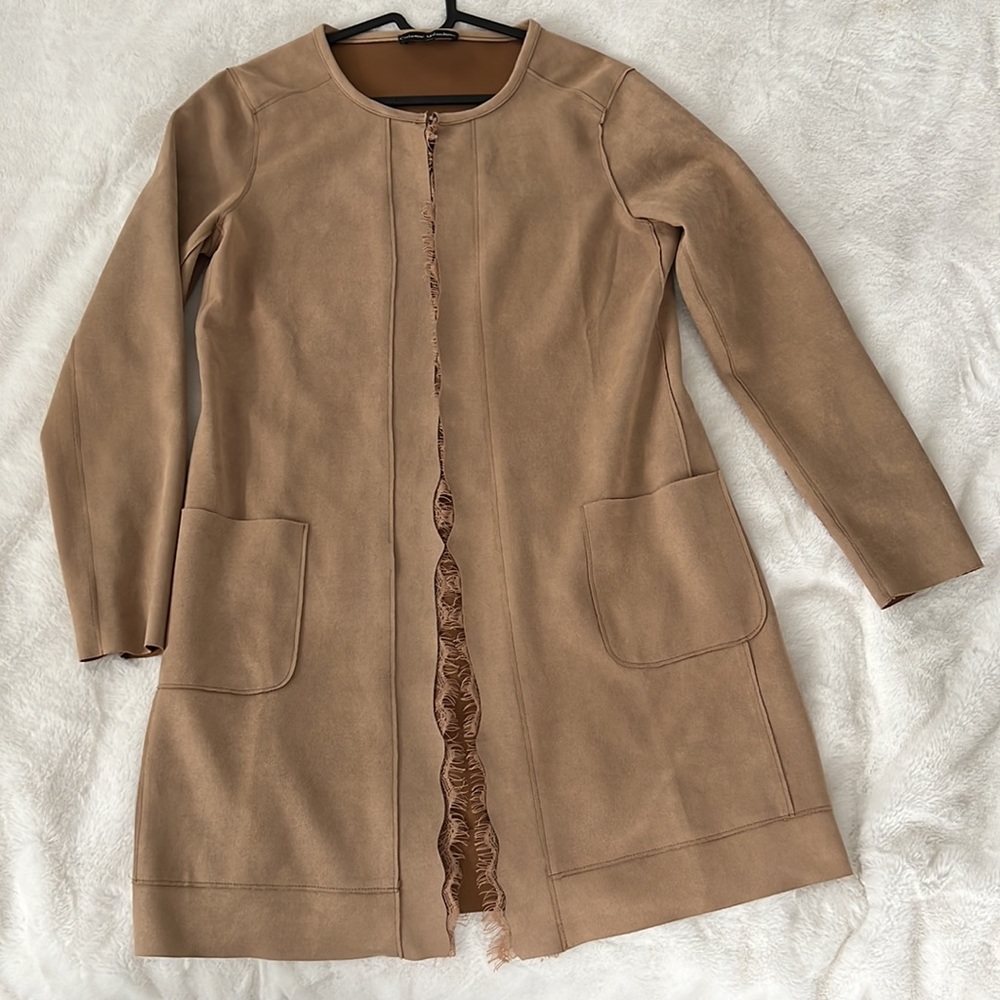 Faux Leather Long Sleeve Coat. - Picture 2 of 3